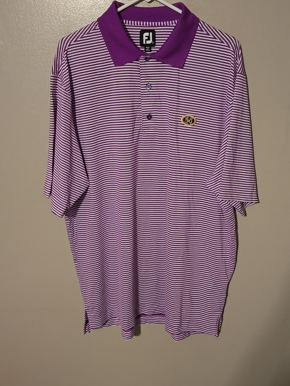 FJ‎ FootJoy Men Polo Shirt Purple Stripe XL Short Sleeve Collar Pullover